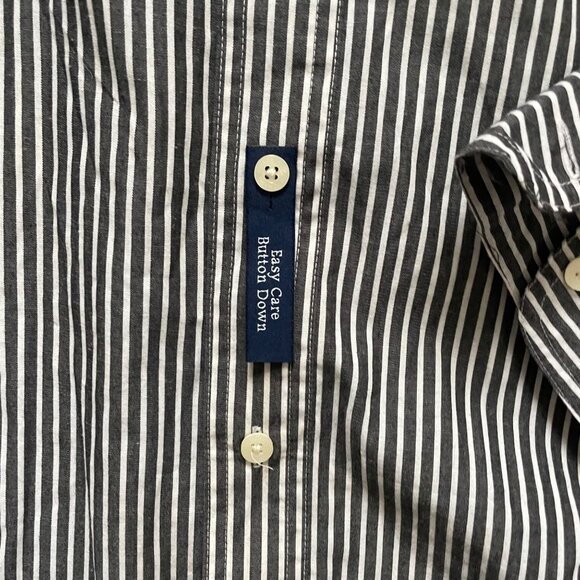Chaps Mens Gray/White Striped Easy Care Button-Up Shirt L - Picture 9 of 9